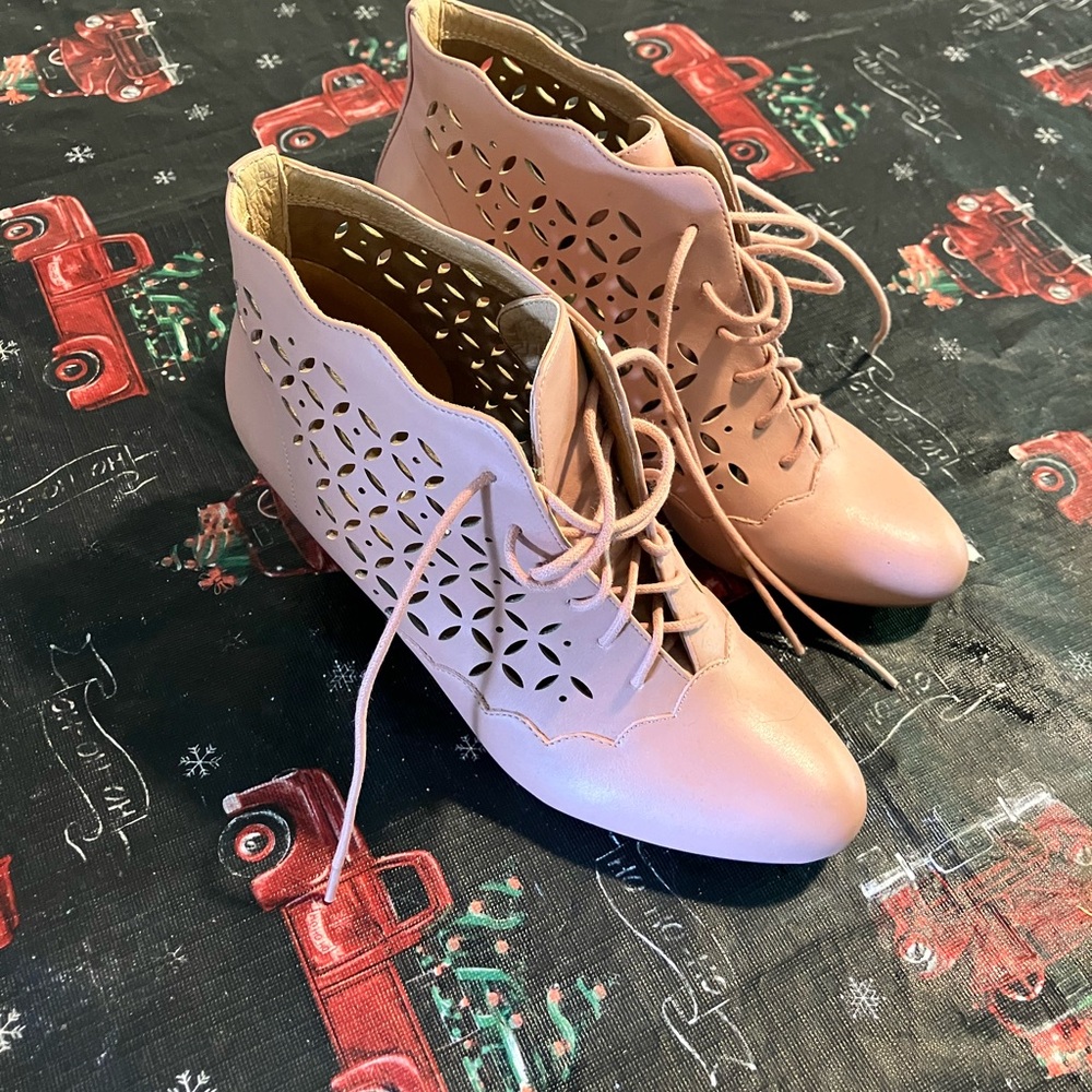 Pink Lace-Up Ankle Boots